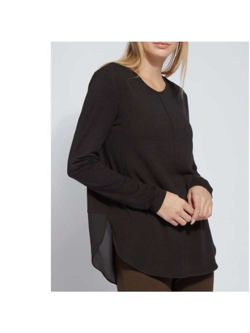NWT Lysse Mixed Media Long Sleeve Black Top S